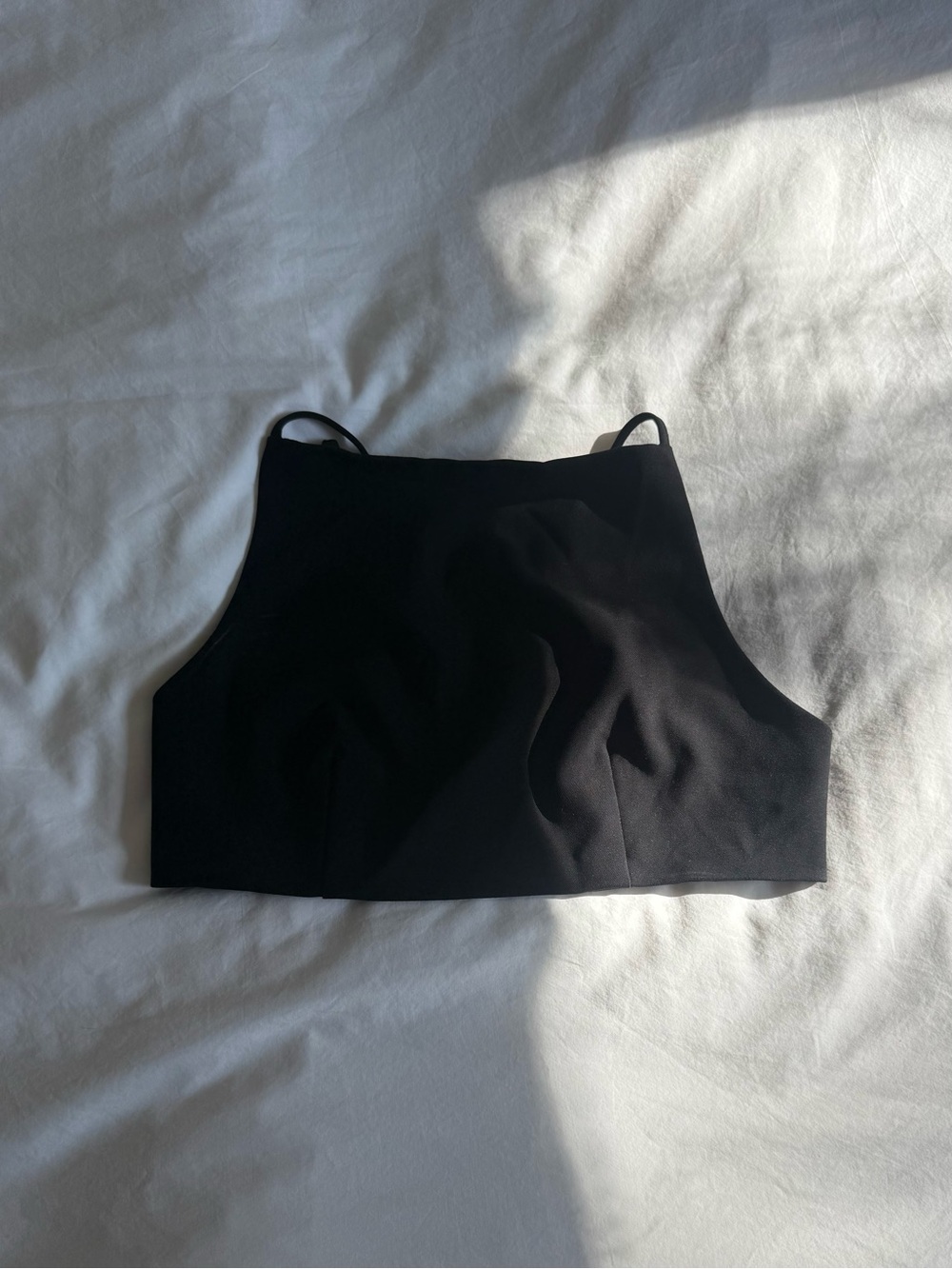 White Fox Black High-Neck Crop Tank Top